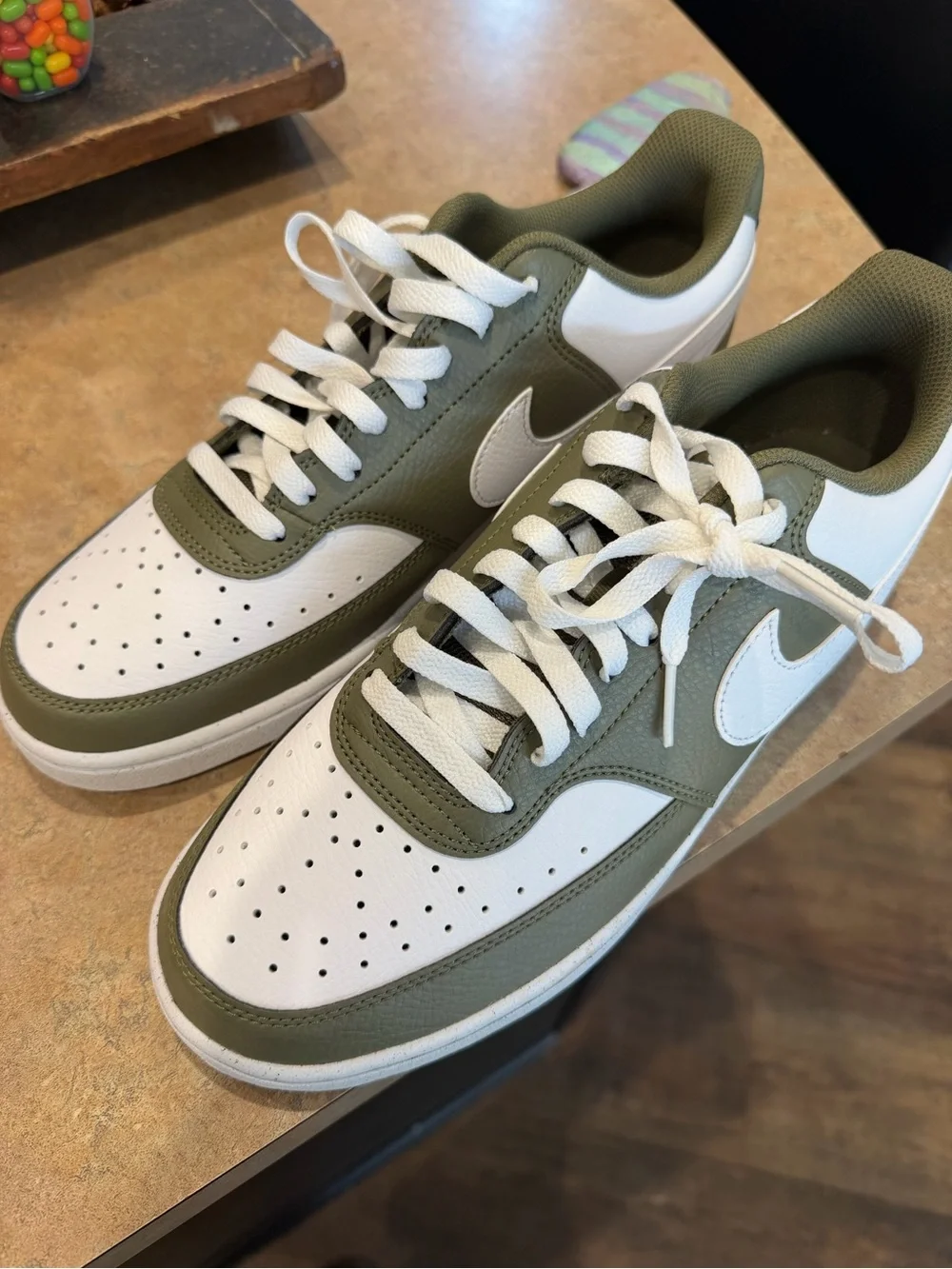 Nike Low-Top Sneakers in White and Olive Green